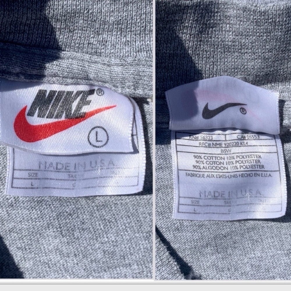 Vtg 90s Nike Mini Swoosh Mock Neck Long Sleeve Shirt L USA Made Grey Distressed - Picture 3 of 9
